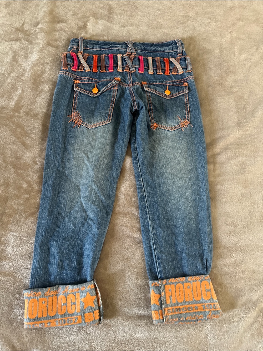 Rare Fiorucci J-SS 140 Y2K Harajuku Double Waist Graphic Jeans XXS XS - Picture 12 of 16